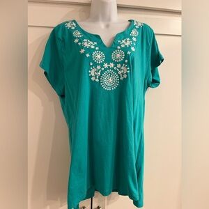 Premise Teal Blouse with White Embroidery